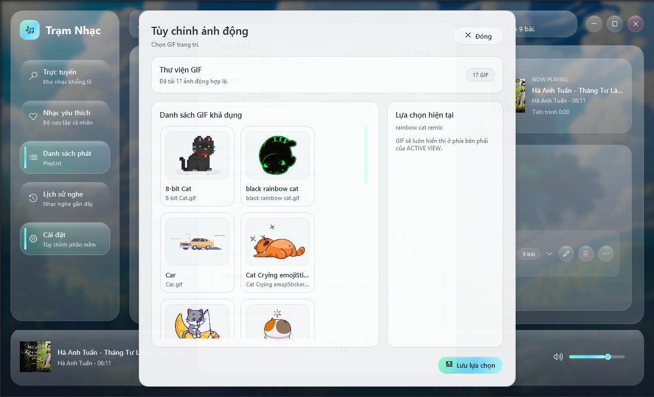 Giao diện phát nhạc với visualizer của Trạm Nhạc - Hiệu ứng âm thanh trực quan